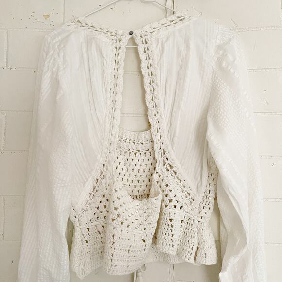 FREE PEOPLE Meghan Crochet Top Ivory Large L - Picture 9 of 11